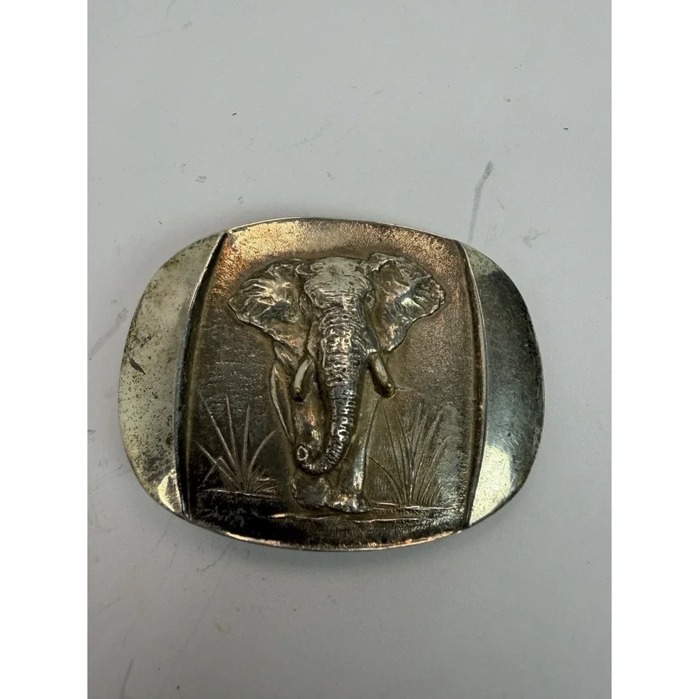 Belt Buckle Elephant Trophise Germiston Africa Silver Tone Vintage Safari
